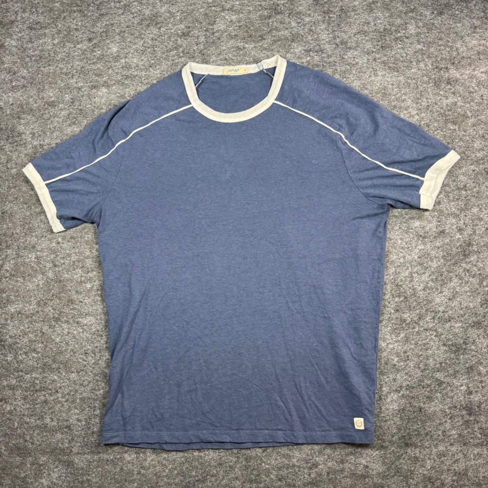 Marine Layer Signature Crew Tee Mens M Blue Hemp Cotton Nautical Lightweight